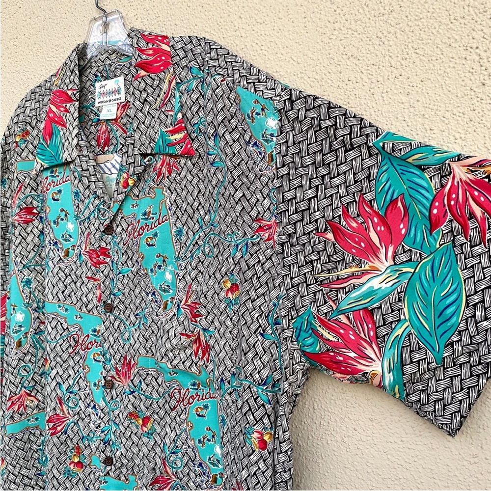 REYN Spooner vintage Hawaiian shirt FLORIDA STATE MAP tropical mens XL beach - Picture 5 of 11